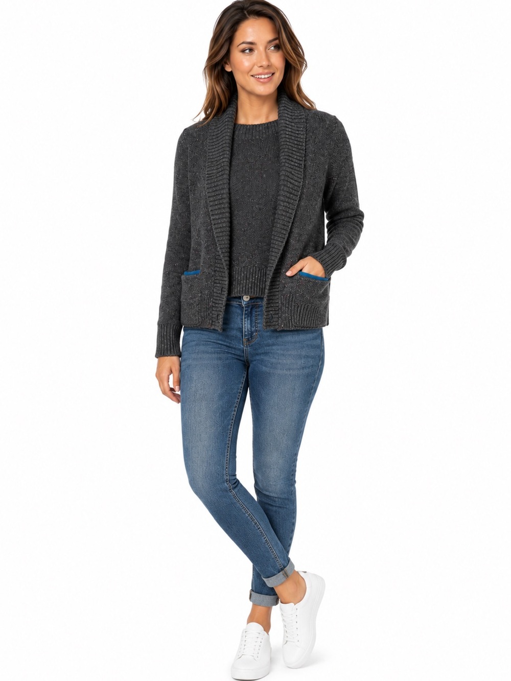 American Eagle Outfitters Charcoal Gray Sweater with Blue Trim